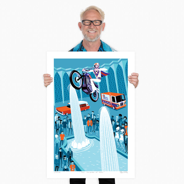 "The Triumph of Evel" Fine Art Print with Shag (Josh Agle) | Officially Licensed | Evel Knievel ©️and ™️ K and K Enterprises, Inc. | The Shag Store
