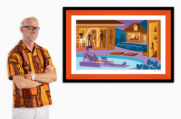 "Benedict Canyon" Framed Fine Art Print with Shag (Josh Agle) | Tangerine Liner | The Shag Store