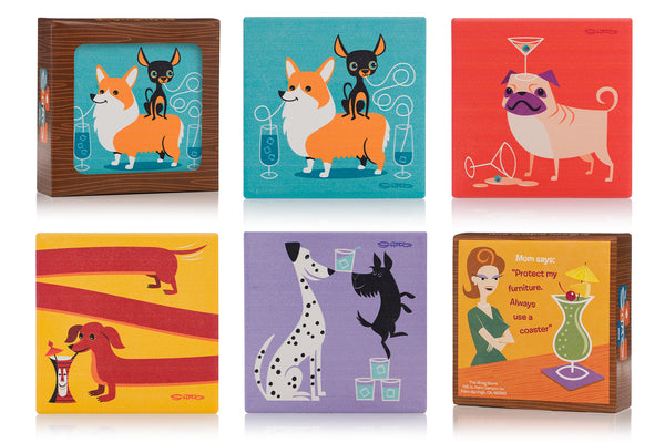 "Cocktail Dogs" Earthenware Coaster Set