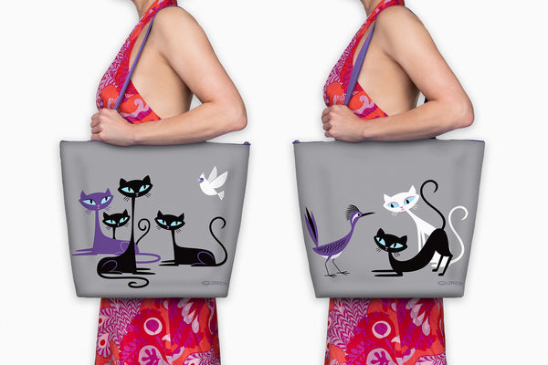 "Cautious Cats" Tote Bag | Gray