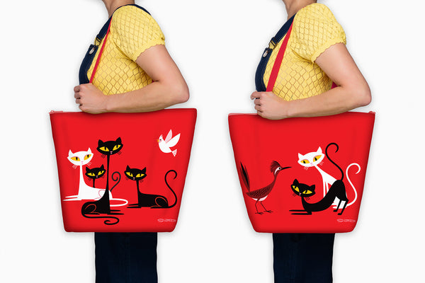 "Cautious Cats" Tote Bag | Red