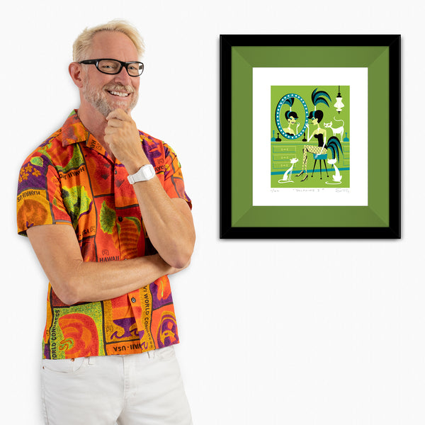 "Delphine 1" Framed Fine Art Print with Shag (Josh Agle) | Green Colorway | Grass Green Liner | The Shag Store