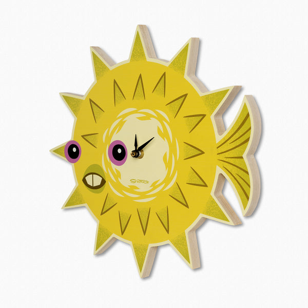 Yellow Pufferfish Clock (Side) | Shag (Josh Agle) | The Shag Store