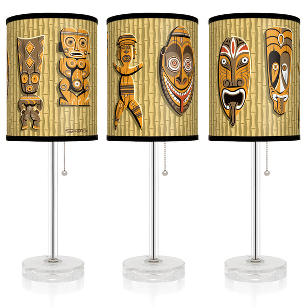 "Six Icons" Table Lamp | Tiki Masks & Idols Lampshade (Sides) | Shag (Josh Agle) | The Shag Store