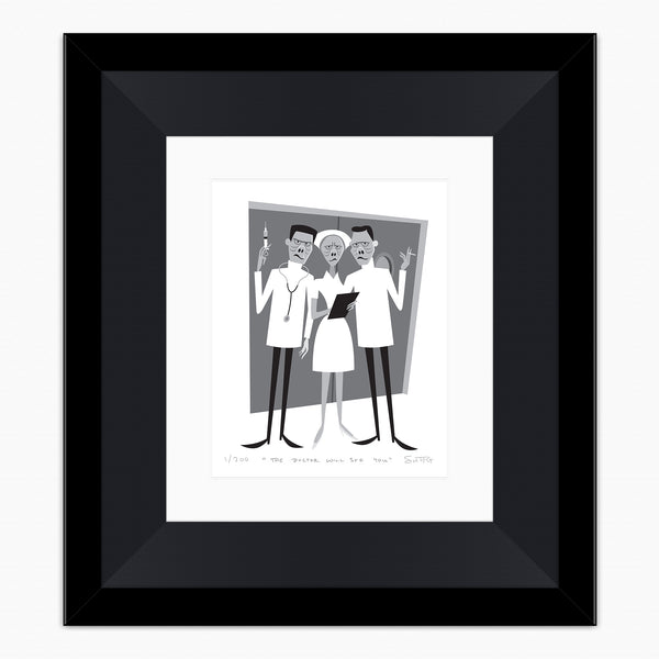 "The Doctor Will See You Now" Framed Fine Art Print | Shag (Josh Agle) | Black Liner | The Shag Store