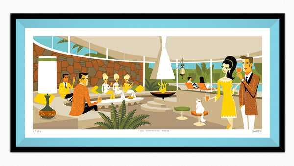 "Honeymoon Phase" Fine Art Print by Shag (Josh Agle) | Elvis' Honeymoon "House of Tomorrow" | Framed in Robin Egg | The Shag Store