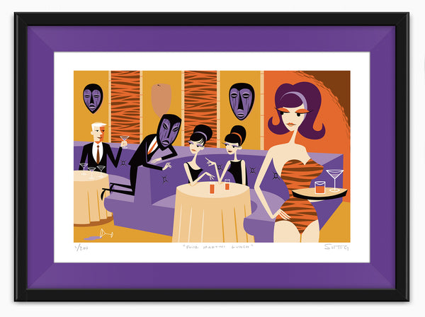 “Four Martini Lunch" Framed Fine Art Print | Purple Liner | Shag (Josh Agle) | The Shag Store