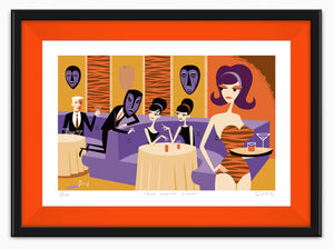 “Four Martini Lunch" Framed Fine Art Print | Tangerine Liner | Shag (Josh Agle) | The Shag Store