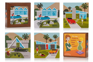 "Palm Springs" Earthenware Coaster Set | "Mid-Century Homes" Edition | Shag (Josh Agle) | The Shag Store (Package)