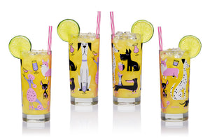 "Cocktail Dogs" Highball Glass Set | Pink & Black