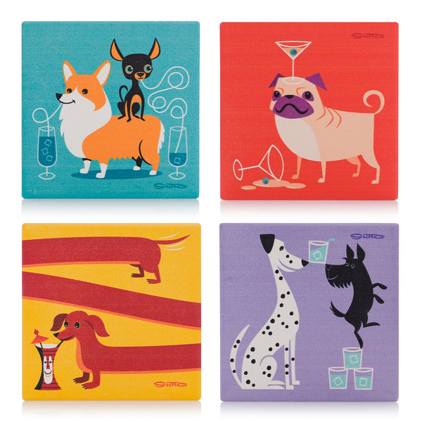 "Cocktail Dogs" Earthenware Coaster Set | Shag (Josh Agle) | The Shag Store
