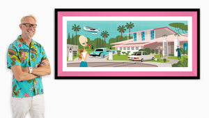 "Las Vegas Pastoral" Framed Fine Art Print with Shag (Josh Agle) | Casino Movie | Pink Liner | The Shag Store