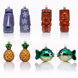 Shag's European Hand-Blown Glass Holiday Ornament Set | Shag (Josh Agle) | The Shag Store (Front & Back)