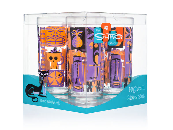 "Tapa" Highball Glass Set | Orange & Purple
