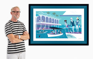 "The Seafarers" Framed Fine Art Print with (Shag Josh Agle) | Teal Liner | The Shag Store