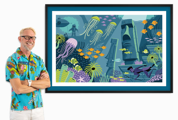 "Under the Seventh Sea" Framed Print with Shag (Josh Agle) | Teal Liner | The Shag Store