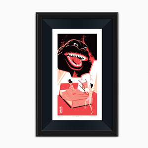 "The Drop In" Framed Fine Art Print with Black Frame and Black Liner by Shag (Josh Agle) | TOHO Studios Godzilla | The Shag Store