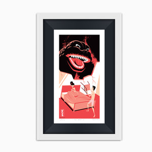 "The Drop In" Framed Fine Art Print with White Frame and Black Liner by Shag (Josh Agle) | TOHO Studios Godzilla | The Shag Store