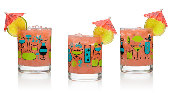 "Cocktails" Old Fashioned Glass Set | Turquoise & Green Design | Shag (Josh Agle) | The Shag Store (2)