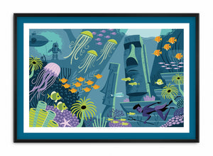 "Under the Seventh Sea" Framed Fine Art Print | Shag (Josh Agle) | Teal Liner | The Shag Store
