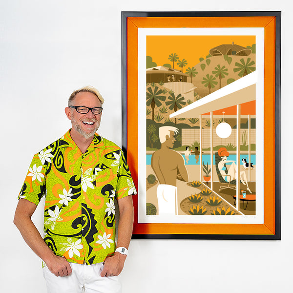 "The Uphill Climb" Fine Art Print with Shag (Josh Agle) | Framed in Orange | The Shag Store