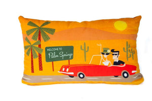 "Welcome to Palm Springs" Throw Pillow | Shag (Josh Agle) | The Shag Store (Front)